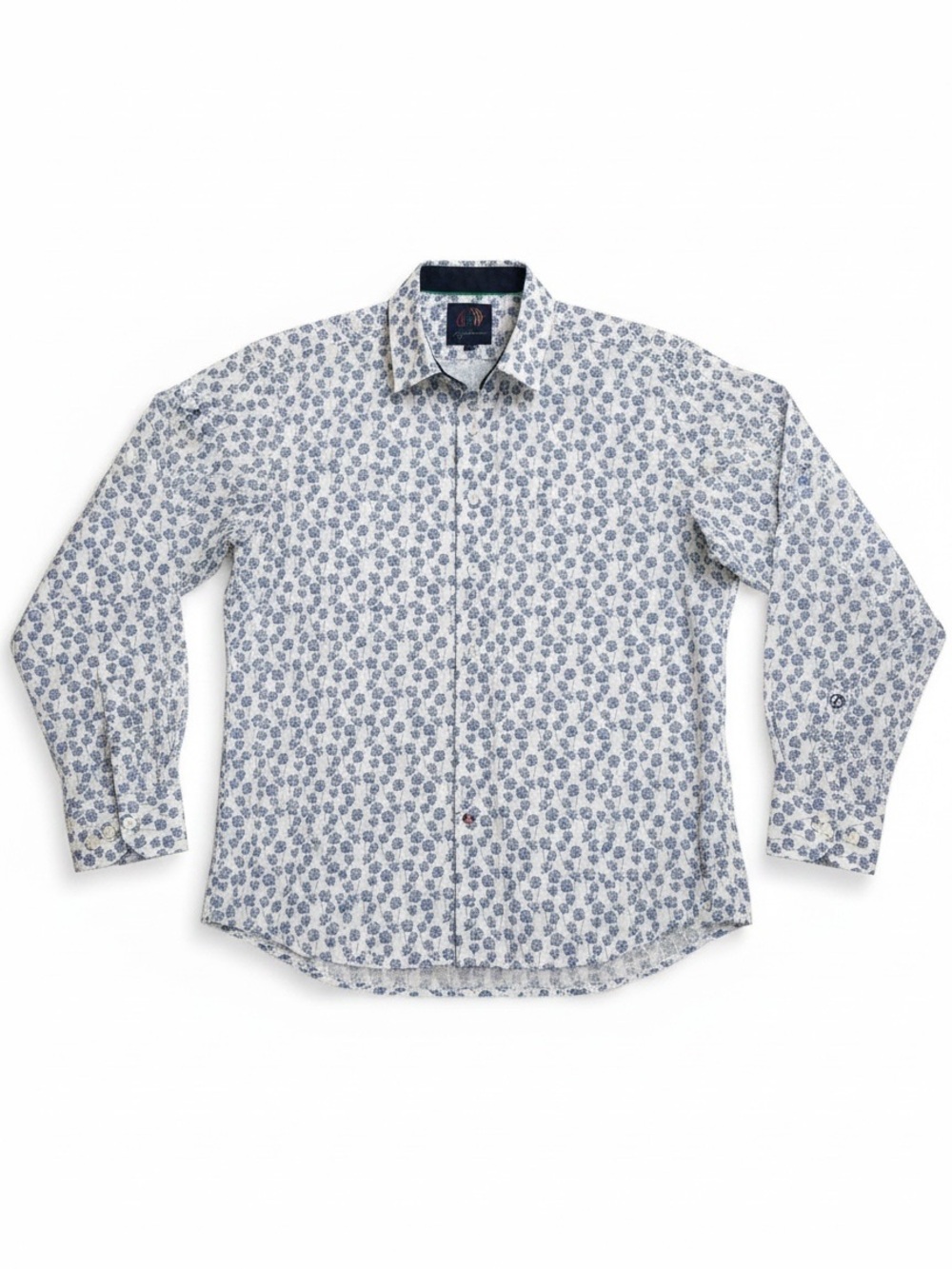 John Lennon Men's White with Blue Floral Print - Modern Tailored Fit dress shirt